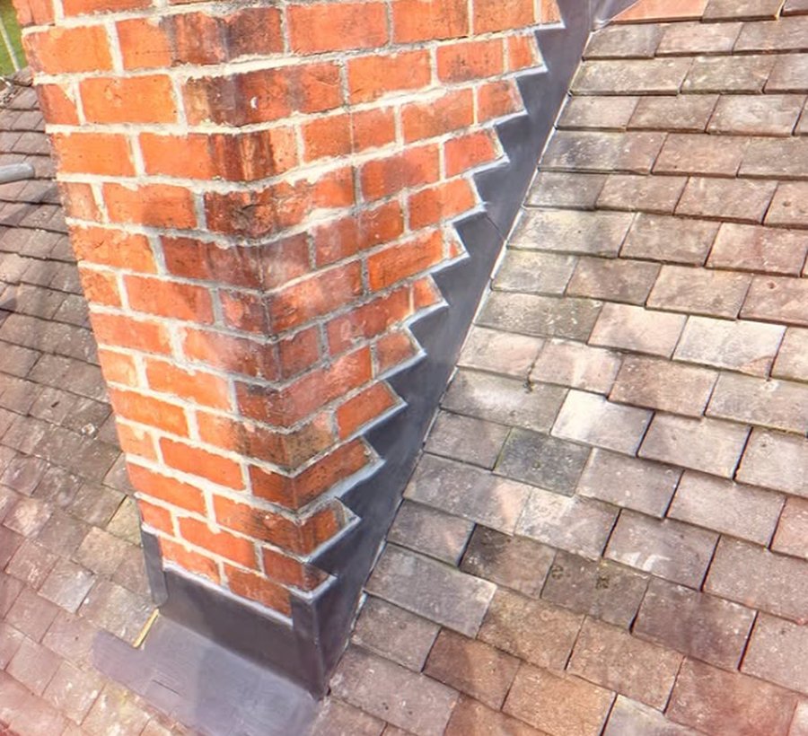 Lead chimney flashing